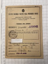 Tessera Per Operai Istituto Nazionale Fascita Ass. Obbligatoria Udine Sappada