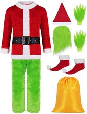 Vestito Costume Mostro Verde Babbo Natale Green Pelliccia stile GRINCH halloween