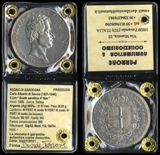 #03104] REGNO DI SARDEGNA - CARLO ALBERTO - 5 LIRE 1835 TORINO - PERIZIATA