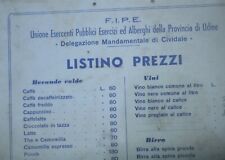 VECCHIO LISTINO PREZZI PER BAR ED OSTERIE