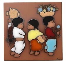 Piastrella terracotta italiana vintage arte da parete The Betty Co fatta a mano scena popolare decorazione 6x6