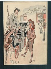 DISEGNO ORIGINALE  di MARIO POMPEI CON ALBERTO SORDI AGLI ESORDI CINEMA 1950