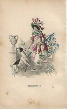 Antique Print ANIMATED FLOWERS