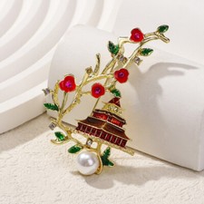 Bellissima spilla da soffitta stile Art Deco smalto cristallo fiori di prugna distintivo spilla regalo