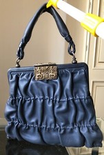 BORSA VINTAGE VERA PELLE BLU - MANIGLIA SINGOLA IN PELLE BLU
