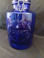 Biscottiera vintage blu cobalto in rilievo zia Mary's Pure Foods 4 quarti...