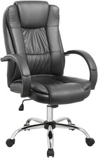 Poltrona Da Scrivania Nera Presidenziale in Ecopelle, Sedia Da Ufficio Con Base 
