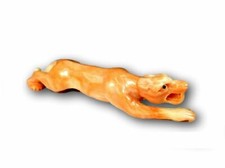 Statua Pantera Vintage in Leopardo di Corallo Naturale e Pietra Preziosa Gioielli Originali 