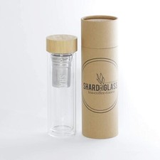 Bottiglia borraccia termica con infusore in bambú vetro acciaio inox con filtro