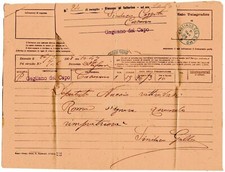 Telegramma , 1908 , da CASARANO a GAGLIANO del CAPO .