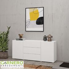 Credenza moderna design soggiorno 2 ante 3 cassetti 140x63cm bianco opaco FUSION