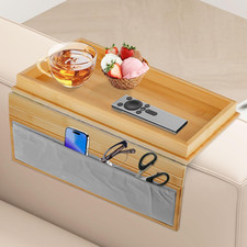 Vassoio per Divano in Bambù Organizer per Braccioli Pieghevole Con Tasca Lateral