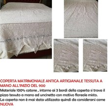 Coperta matrimoniale antica tessuta a mano inizi del 900,pizzo uncinetto VINTAGE