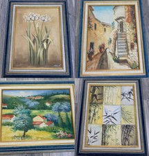 Quadro dipinto su tela con cornice in legno blu 52x42x2,5 cm quadri arredamento