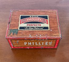 TABACCO-SIGARETTE-SCATOLA PUBBLICITARIA-BAYUC-PHILLIES-PHILADELPHIA-RARA LATTA 