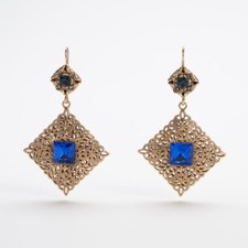 Orecchini donna pendenti eleganti blu lunghi stile vintage antico fatto a mano