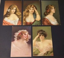5 VECCHIE CARTOLINE POSTALI ILLUSTRATE OLD POSTCARD-DAME DONNE SIGNORE-VINTAGE