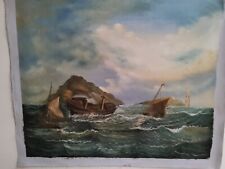 QUADRO battaglia velieri diPINTO Su TELA Classico Fiammingo 50X60 CM Con Telaio