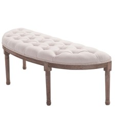 Panca Fondoletto Semicircolare Beige Stile Chesterfield, 140,5x51x48cm