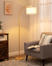 Lampada Da Terra per Soggiorno, Lampada Ad Arco Con Paralume in Lino Beige, Lamp