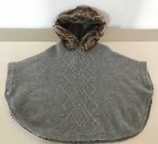 Pullover poncho mantellina bambina 3/4 anni 98-104 cm cappuccio pelliccia grigio