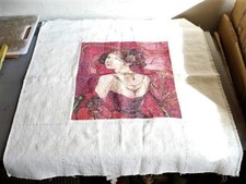 CASA ARTE del RICAMO DRAPPO di LINO RITRATTO di DONNA C/TAVOLA QUADRO AFFARE!