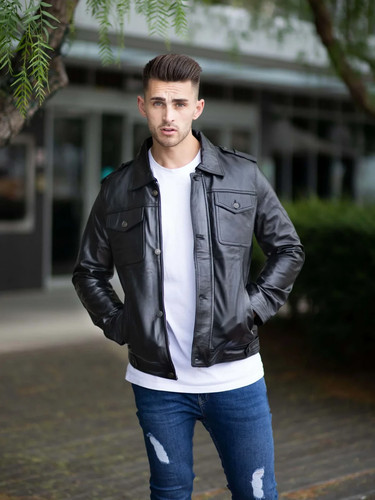 Giacca pelle nera slim - di,