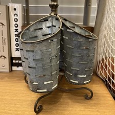 Portautensili Quattro Porta Utensili Metallo Zincato Casale Rustico Cucina Tono Grigio