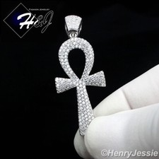 CIONDOLO CROCE CHIAVE ANKH ZIRCONI GHIACCIO ARGENTO STERLING 925 MASSICCIO DA UOMO DONNA * SP93