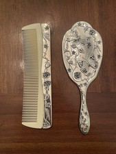 Set Vanità Specchio e Pettine Quadrato Regent Placcato Argento Fiori Farfalla Vintage