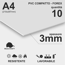 10pz Pannelli in plastica PVC 3mm per hobby e fai da te, bianco, dim A4