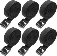 6 Cinghie Di Fissaggio a Cricchetto 25Mm X 4M Nero - Con Clip Di Sicurezza - Por