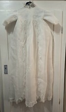 Antico Vestito da Battesimo Lungo Bianco Ricamato a Mano 