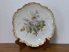 Elite Limoges France piatto floreale dipinto a mano bordi smerlati oro vintage 9,25"