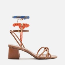 NIB Arezzo Size 8 Women's Ankle Strap Sandals Brown Block Heel Made in Brazil