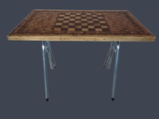 TAVOLO DA GIOCO IN NOCE CON INTARSI ALZABILE DI EPOCA 900'