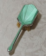 Spazzola per capelli smaltata guilloché verde argento sterling Art Deco Birmingham 1930