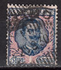 A-9913- 1901 REGNO Vittorio Emanuele III Sas 75 5 lire rosa e azzurro usato