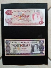 lotto 2 banconote GUYANA da 1 / 20 DOLLARI tutte F.D.S.