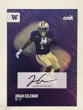 Autografo JONAH COLEMAN 2025 ONIT Washington Huskies su carta viola scintillante AUTO