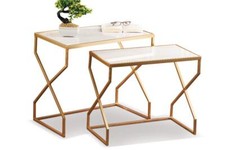Set 2 Tavolini Decorazione Casa Struttura in Ferro Tavolo in Marmo