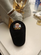 Raro Anello In Oro 18 K 750 Quarzo Rosa E Topazzi Azzurri Da Donna