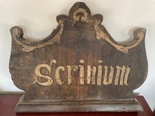 Insegna Epoca Vintage In Legno Latino-arte Sacra Libreria Biblioteca Archivio