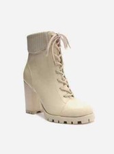AREZZO Women's Genuine Leather Ankle Boots Block Heeled Cream Size UK 6 EU 39