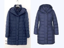 Cappotto blu navy con cerniera e bottoni automatici, imbottitura in poliestere 