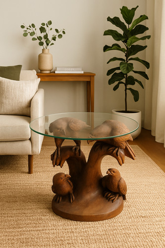 Tavolino scultura teak - in, con