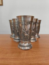 SET 6 ZINN PEWTER GLASSES FRIELING VINTAGE MADE IN GERMANY COPPE IN PELTRO