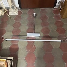 Grande Lampada Industriale A Sospensione A Neon Anni 50 Ottone Cromato