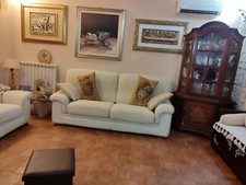 divano 3 posti pelle Color Panna struttura in legno