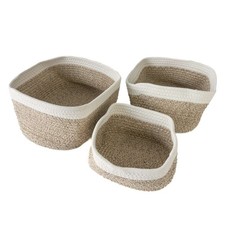 3x bianco-beige cotone cestino
